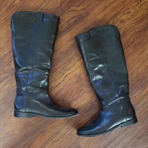 Frye Black Chic Feminine Edgy Streetwear Retro Leather Knee-High Boots Size 7.5